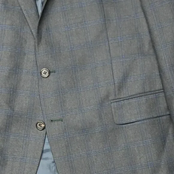 Ralph Lauren 48R Gray Plaid Flannel 100% Wool Mens Blazer Coat Suit‎ Jacket